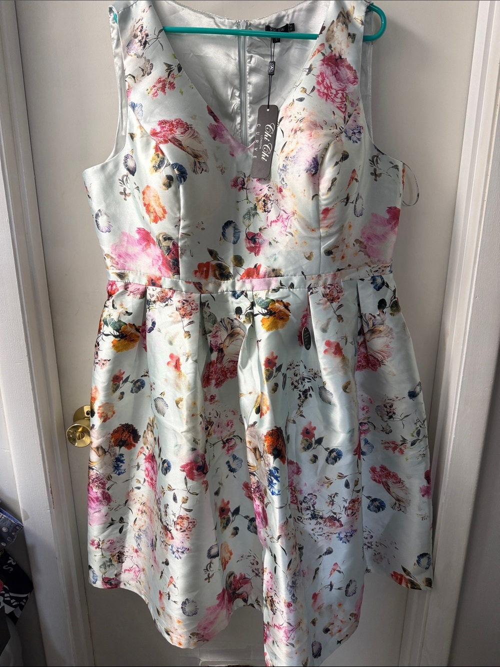 Chi Chi London Light Blue Floral V-Neck Fit & Flare Dress